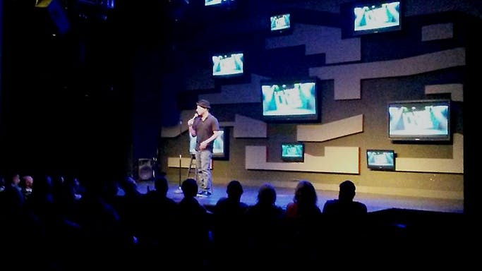 Stand-up comedian performing on stage at Las Vegas LIVE Comedy Club, V Theater upstairs at Planet Hollywood