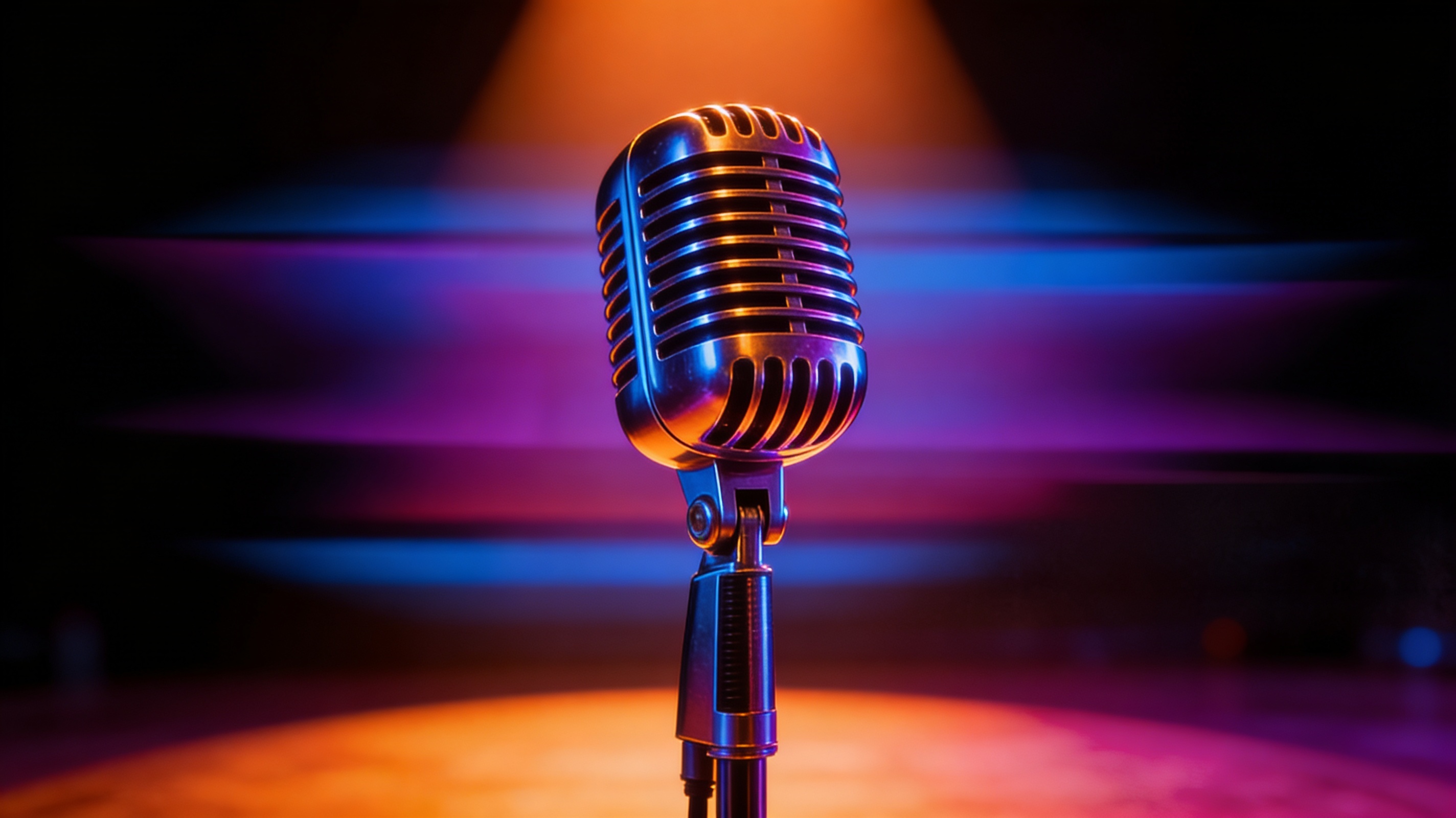 Vintage microphone on the comedy stage at Laugh Factory Las Vegas, Horseshoe Las Vegas