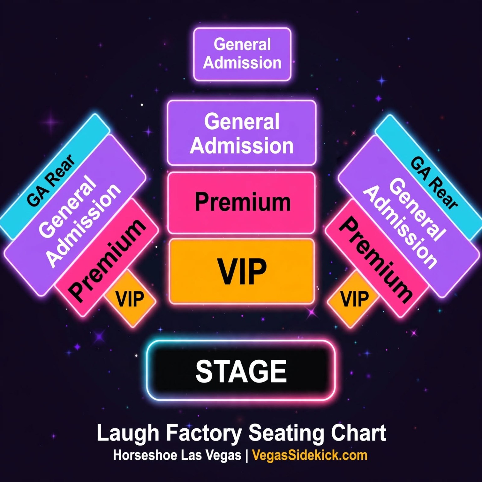 Laugh Factory seating chart at Horseshoe showing VIP, Premium, General Admission and GA Rear