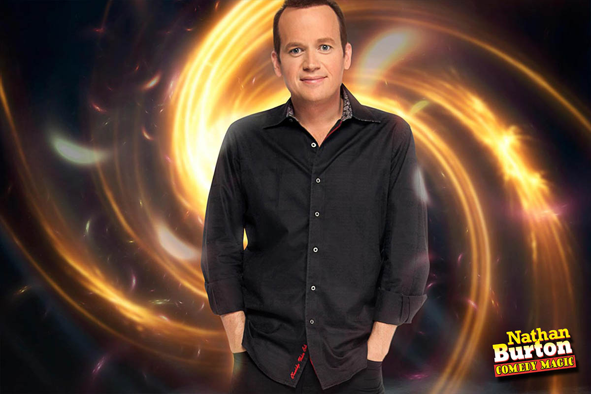 Nathan Burton, Las Vegas magician and America's Got Talent star, promotional photo for his Comedy Magic show at FlyOver Las Vegas