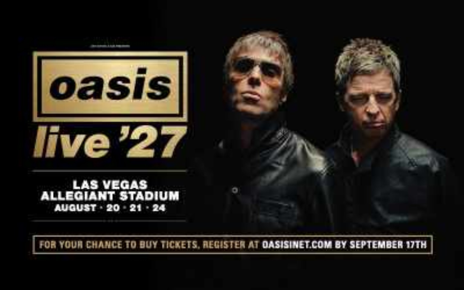 Oasis Live ’27 Las Vegas poster with Allegiant Stadium dates August 20, 21 and 24