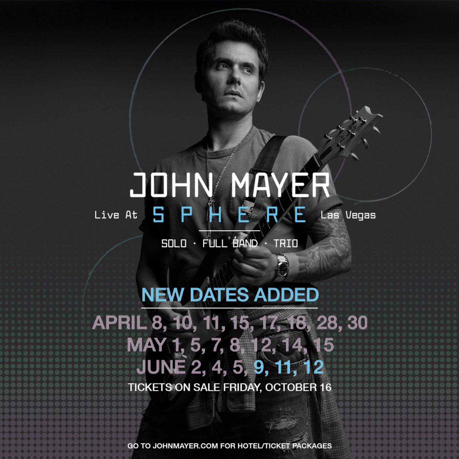 John Mayer Live at Sphere 2027 new dates promotional artwork