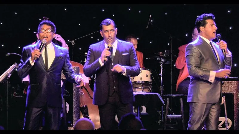 The Rat Pack Is Back! cast performing together on stage at the Copa Room